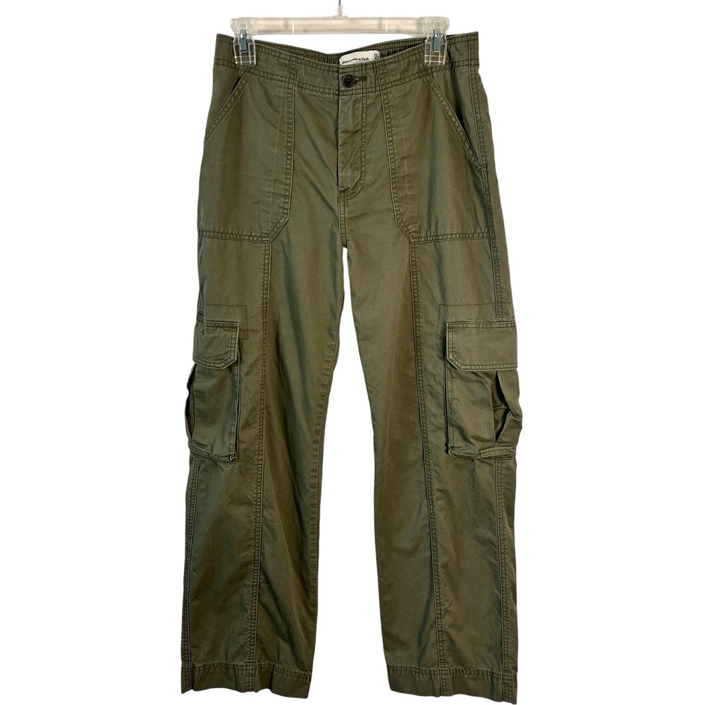 Abercrombie & Fitch Olive Green High Rise Cargo Pants Women 6 28 Utility Cotton